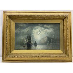 Richard Weatherill (British 1844-1913): Sailing Ship at Anchor by Moonlight in Whitby Harbour, oil on board signed 22cm x 37cm
Provenance: North Yorkshire deceased estate