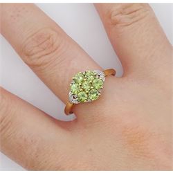 9ct gold demantoid garnet and round brilliant cut diamond cluster ring, hallmarked
