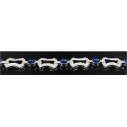  Cabochon sapphire and diamond open link 18ct white gold bracelet  