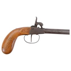 Percussion pistol, with octagonal barrel, bag-shaped wooden butt, together with two other percussion pistols   