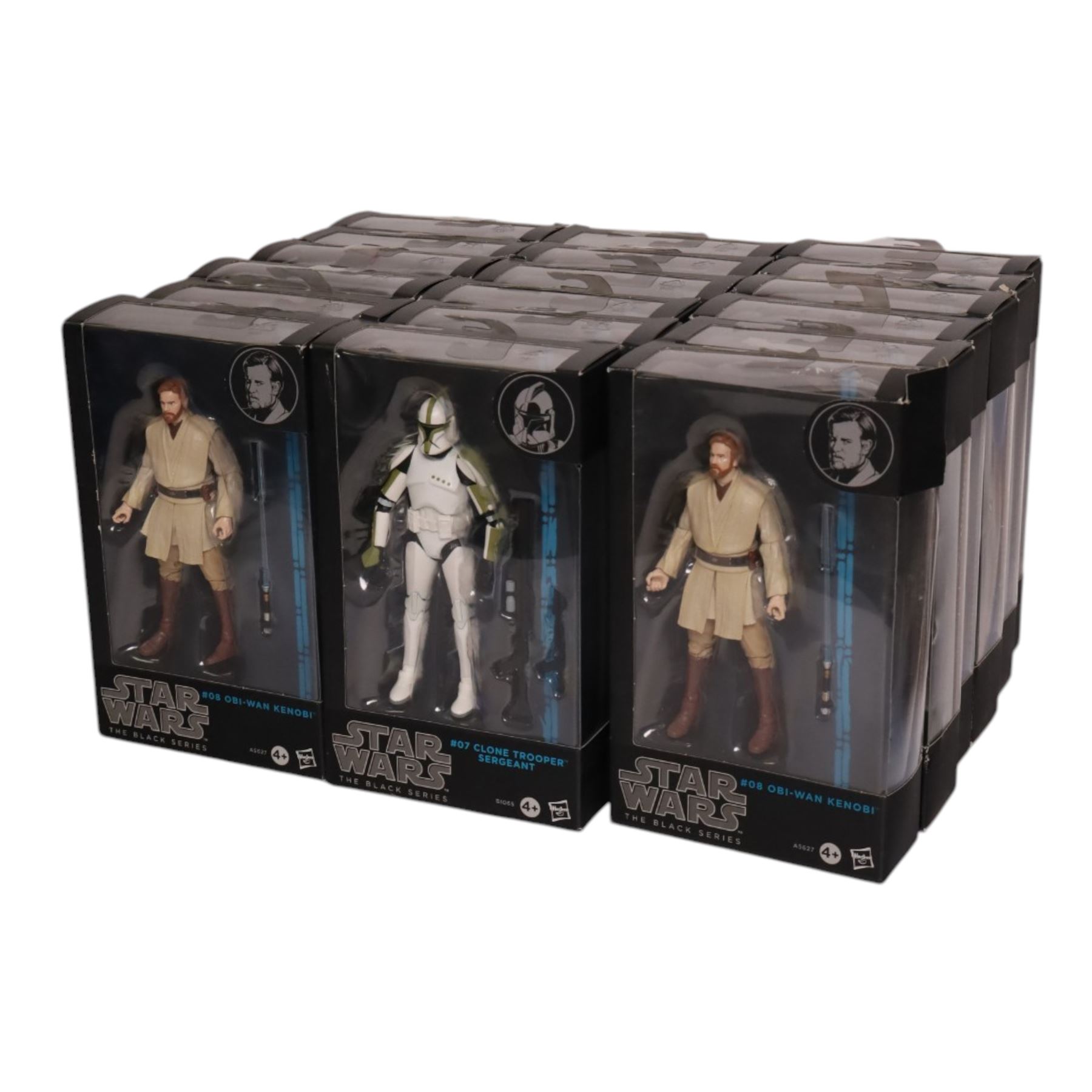 Complete set of sixteen Star Wars The Black Series Blue Wave action figures, comprising Sandtrooper, Darth Vader, Luke Skywalker, Chewbacca, Tie Pilot, Yoda, Clone Trooper Sergeant, two Obi-Wan Kenobi figures, Han Solo, Bossk, Emperor Palpatine, Luke Skywalker, Clone Trooper Captain, Clone Commander Cody, IG-88 and Princess Leia Organa, together with Boba Fett Prototype Armour figure, all boxed  (18)