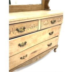 Victorian carved mirror back pine chest of drawers, two short above two long drawers, shaped supports 