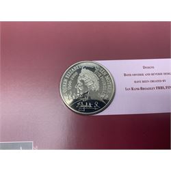 Ten Queen Elizabeth II United Kingdom five pound coins, including 2000 etc, all in card folders