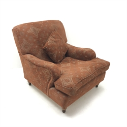 Howard style armchair upholstered in an terracotta fabric, W89cm