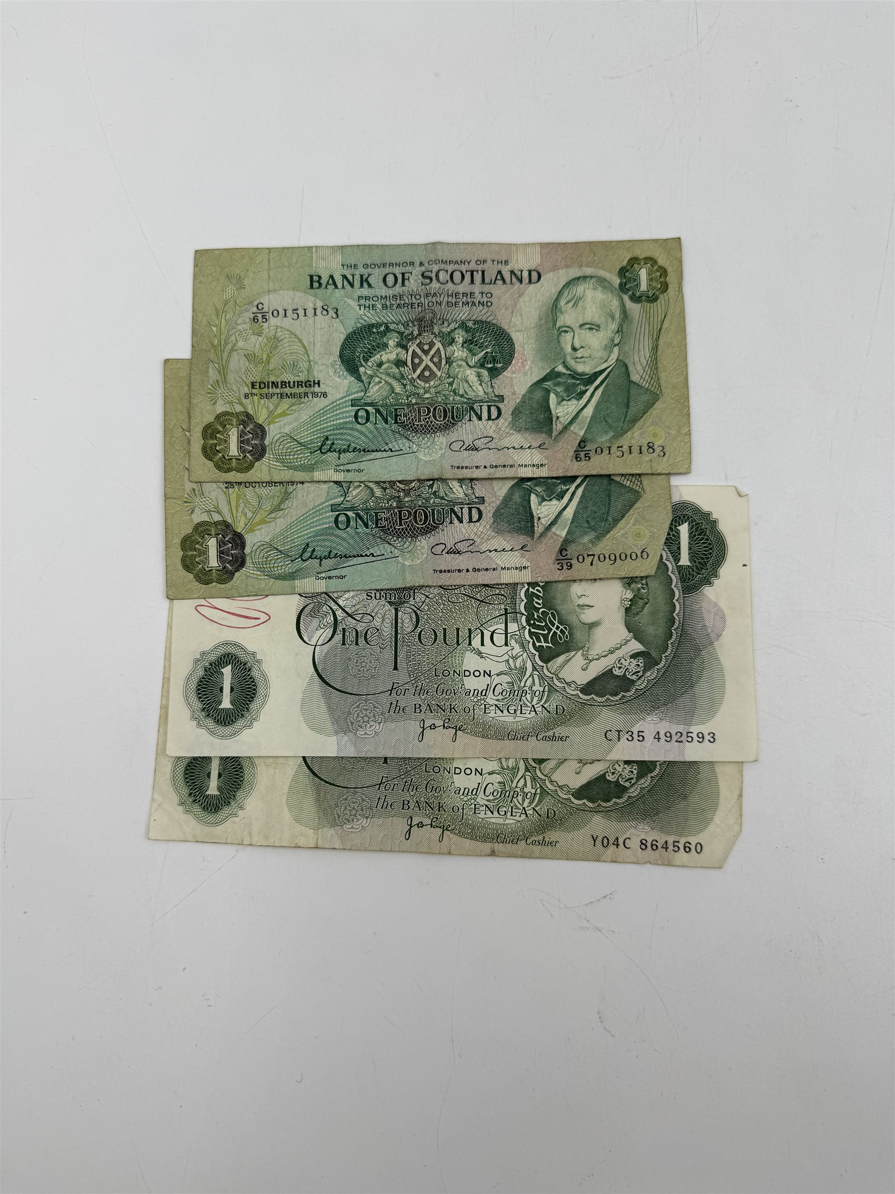 Various Great British banknotes including Bank of England Peppiatt and later one pound notes, three Salmon five pound notes, Salmon ten pound note, Lowther ten pound note, Bailey twenty pound note, Royal Bank of Scotland polymer twenty pound note etc. 