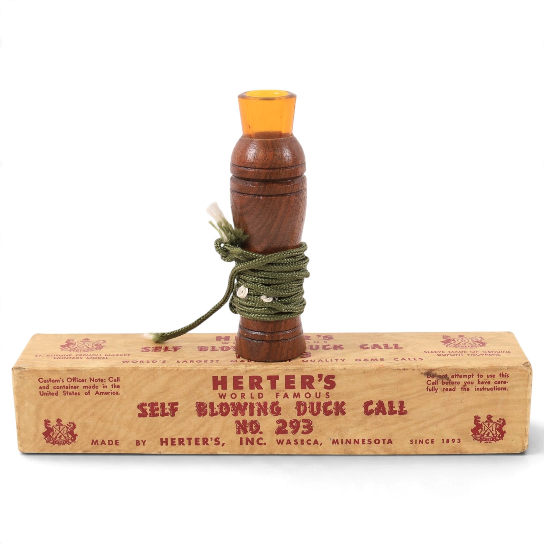 Three Herter's World Famous bird calls, comprising Pheasant Flusher, Self Blowing Duck Call and Numara Goose call, all boxed