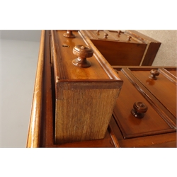  Victorian mahogany twin pedestal desk, raised back, nine drawers, plinth base, W104cm, H75cm, D52cm  