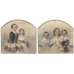 Sydney Buck (British fl.1839-1850): Children of Charles Matthew & Frances Elizabeth Harrison, pair watercolours signed and dated 1842 & 1847, 25cm x 26cm (2) (one unframed)