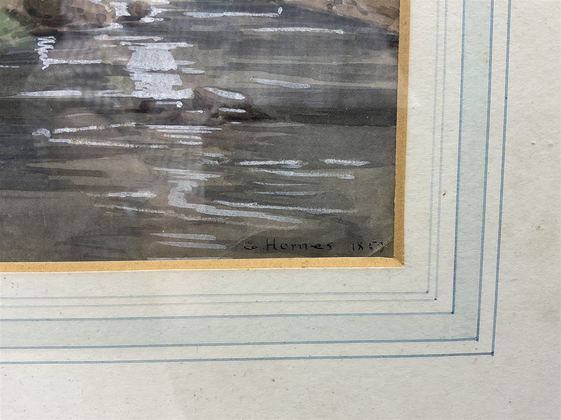 Christopher Horner (British 19th century): Eltz Castle - Germany, watercolour heightened in white signed and dated 1859, various labels verso 23cm x 33cm