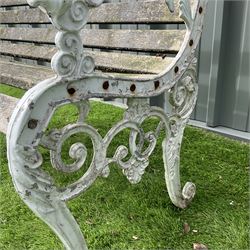 Cast aluminium and wood slatted garden bench painted in white  - THIS LOT IS TO BE COLLECTED BY APPOINTMENT FROM DUGGLEBY STORAGE, GREAT HILL, EASTFIELD, SCARBOROUGH, YO11 3TX