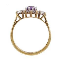 9ct gold amethyst and cubic zirconia cluster ring, hallmarked