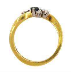 18ct gold oval cut sapphire and four stone old cut diamond ring, Edinburgh 1993