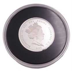 Queen Elizabeth II Alderney 2021 silver proof piedfort five pound coin, commemorating the 95th birthday of Queen Elizabeth II, cased with certificate