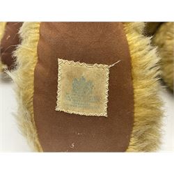 Large post-war Chad Valley plush covered teddy bear with revolving head, applied eyes, vertically stitched nose and mouth, jointed limbs and growler mechanism; stitched label to right foot and Hygenic Toys label to right side H73cm