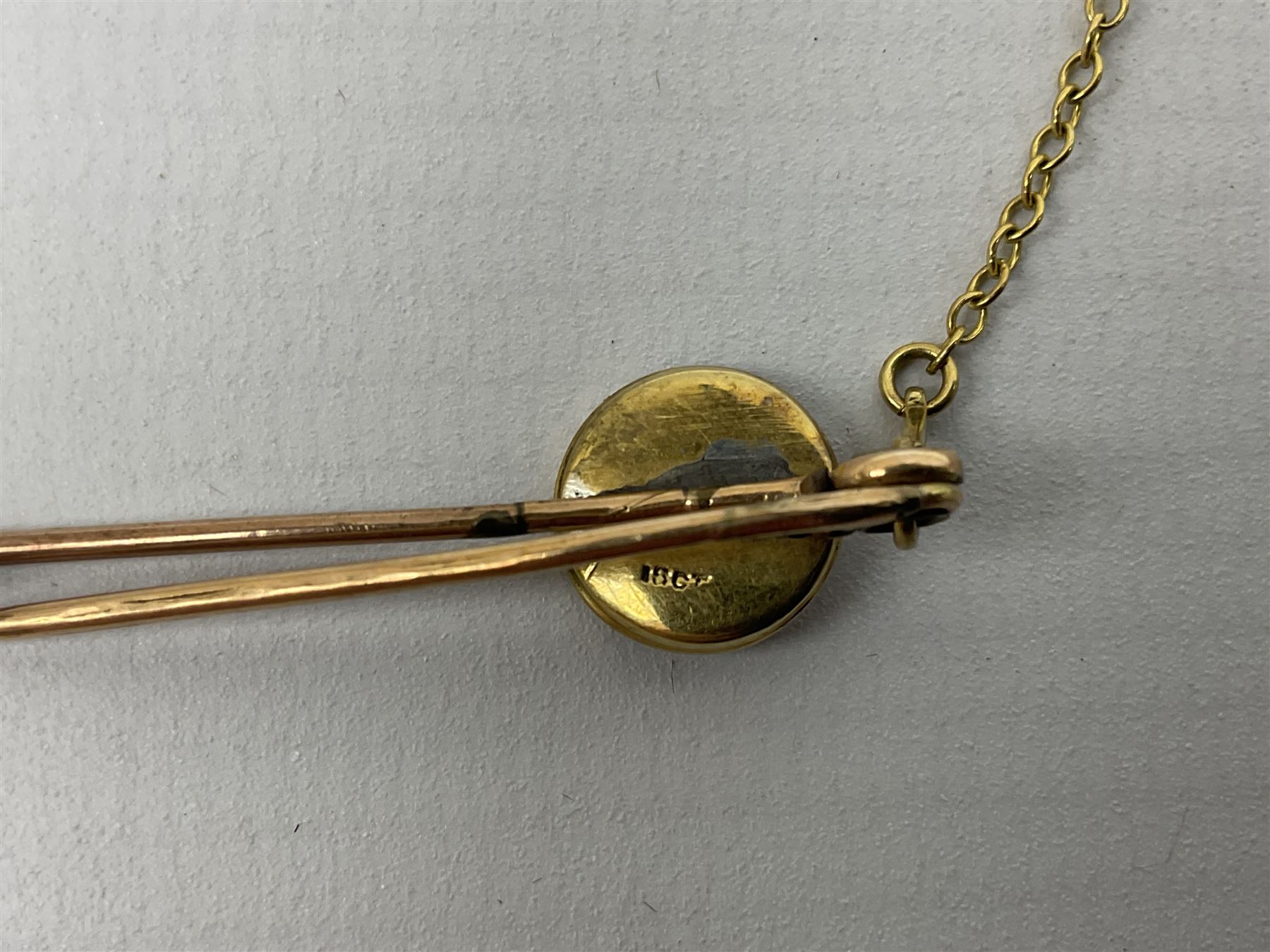 Royal Sussex Regiment 9ct gold sweetheart brooch with Regimental Association membership card to 6406670 Pte. Brock dated 1940; an 18ct gold pin badge enamelled with a shipping company (?) pennant; and an ARP button-hole badge (4)