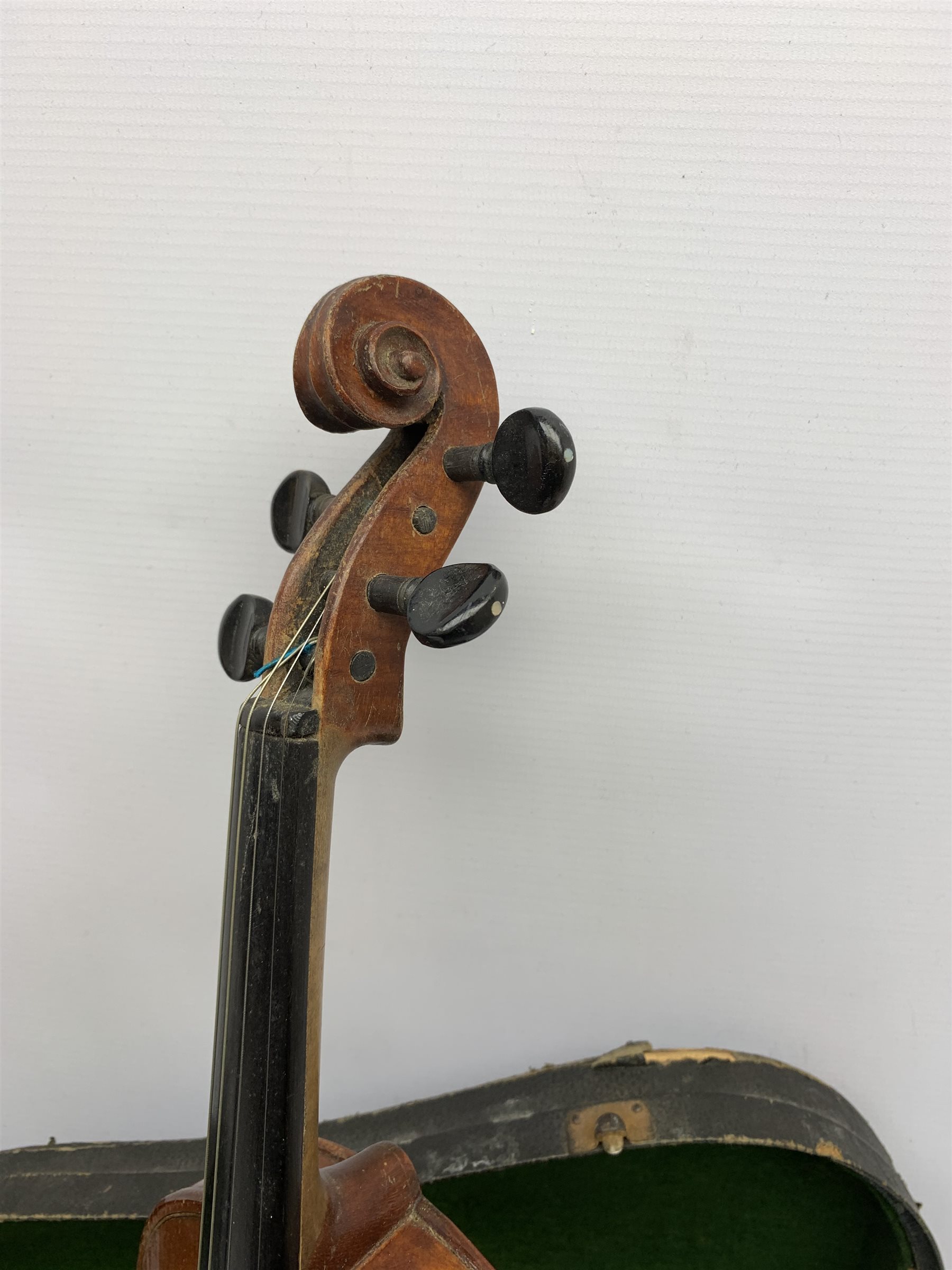 An early 20th century violin, The Maidstone, Murdoch & Co, London, with one piece maple back and spruce top, 60cm long, with bow, and ebonised coffin shaped case. 