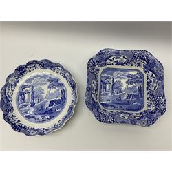 A large Spode blue and white Italian pattern novelty teapot, H33cm, with black printed mark beneath, together with a selection of other Spode blue and white Italian pattern wares. 