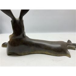 David Meredith (British 1973 - ), Lying Hare, patinated bronze, signed and limited edition 36/75, H17cm 