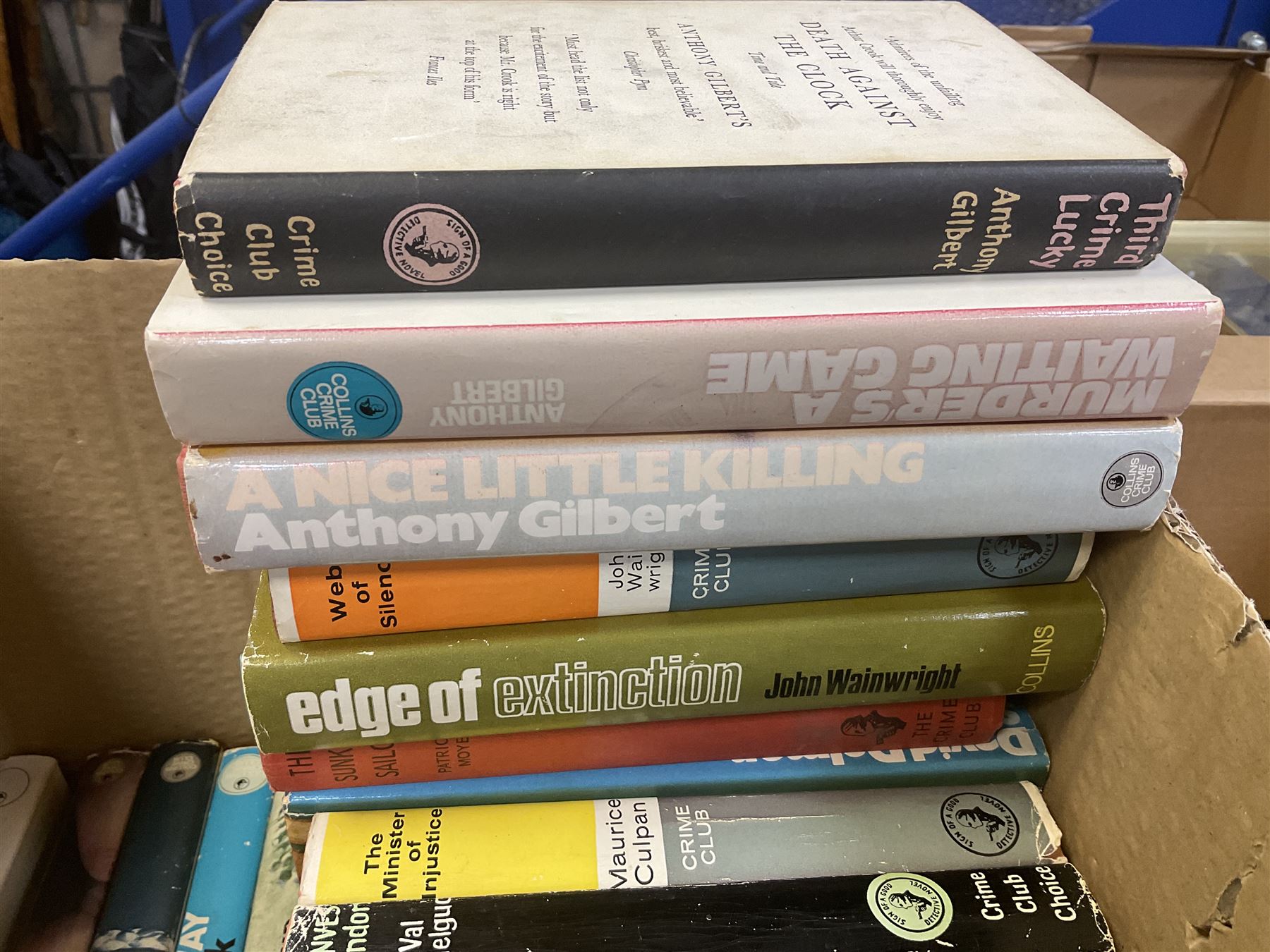 Collection of First edition Collins Crime Club crime and detective fiction novels, authors including Francis Ryck; Loaded gun, Woman Hunt, Account Rendered, etc, M.G.Eberhart; Call after Midnight, Murder in Waiting and Two Little Rich Girls, Brown Meggs; The Matter of Paradise and Saturday Games, Lionel Black; Ransom for a Nude, The life and death of Peter Wade, etc, Antony Gilbert; Tenant for the Tomb, Death Wears a Mask etc, John Wainwright; Evil Intent, Talent for Murder, Web of Silence and other authors (approx 50)