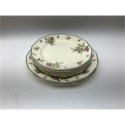 Royal Doulton part dinner service in Old Leeds Sprays pattern,  to include cheese dome, teapot and stand, egg cups etc, together with a selection of floral doilies.  