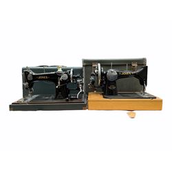 Two Jones sewing machines models D53 and No. 35, both with carry cases (2)