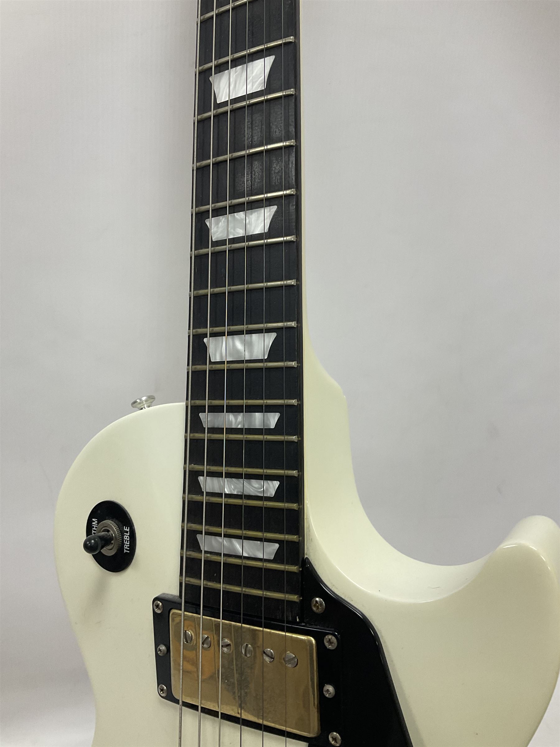 2010 Gibson Les Paul studio guitar, serial no101500537 in white finish with gold and pale green hardware, in Auden soft carry case, guitar L100cm