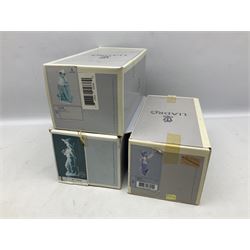 Three Lladro figures, comprising Wednesday's Child no 6015, Best Foot Forward no 5738 and Can I Play no 7610, all with original boxes, largest example H21cm