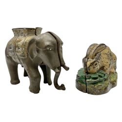 Two early 20th century cast-iron mechanical money banks - 'Rabbit on Cabbage' by Kilgore Manufacturing Company c1921 L11cm; and 'Elephant Swings Trunk' by A C Williams & Co patented 27th June 1905 L12.5cm (2)