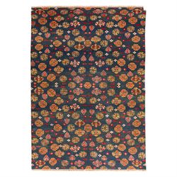 North East Persian Turkoman hand-knotted rug, deep teal blue field decorated with repeatin...