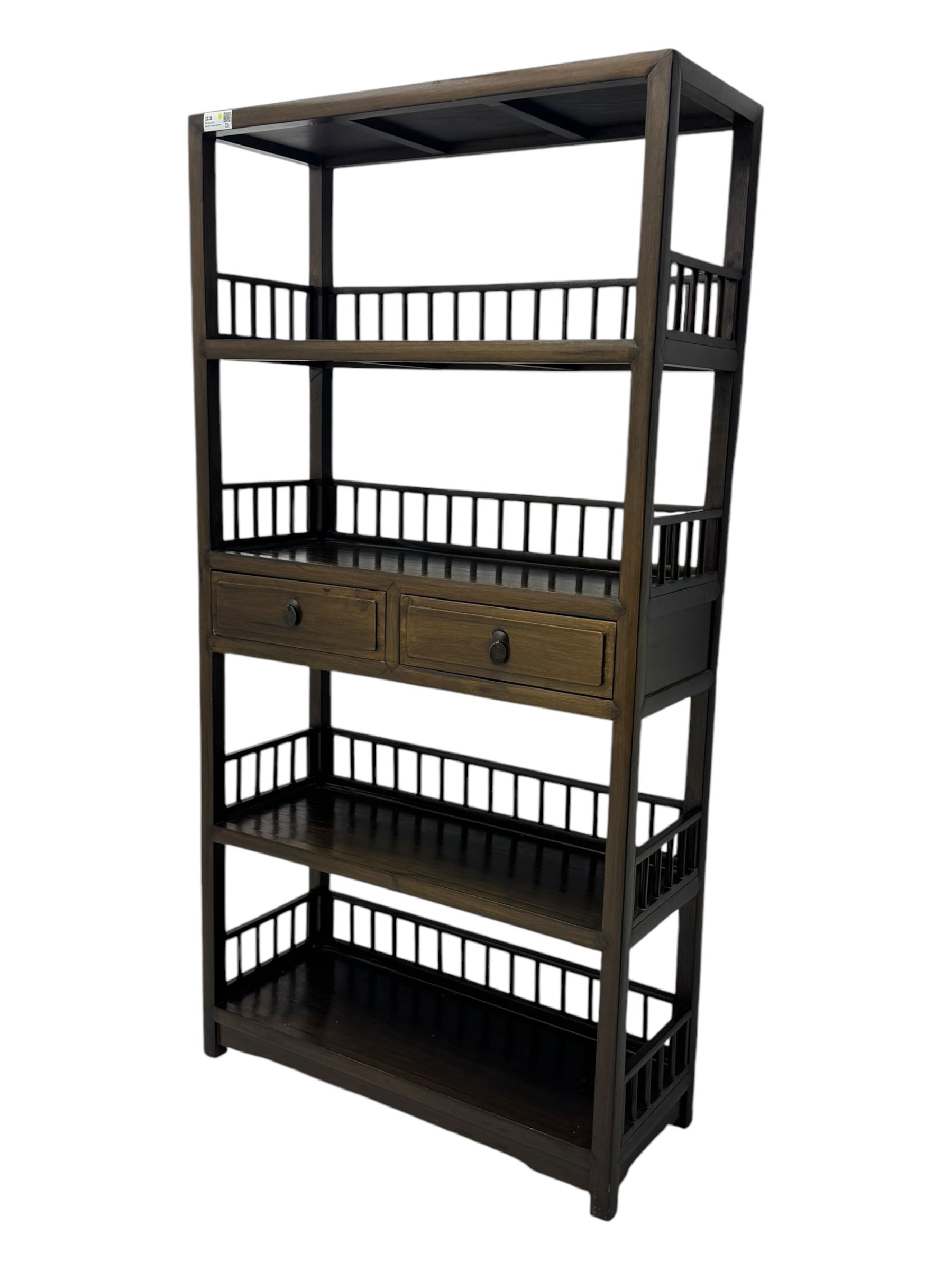 Mid 20th century Chinese hardwood etagere open bookcase