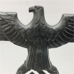 WW2 German cast white metal desk ornament/paperweight as the eagle insignia on later turned mahogany plinth H22cm