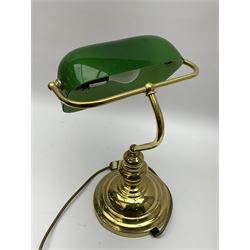 A Bankers desk lamp with green glass shade, H37cm. 