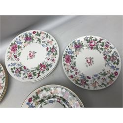 Crown Staffordshire Thousand Flowers pattern part tea service, to include teapot, two open sucriers, eighteen cups, fifteen saucers etc (57)