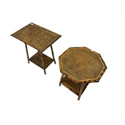 Victorian bamboo two-tier occasional table, octagonal top (W51cm H49cm); together with another similar of rectangular form and a towel rail