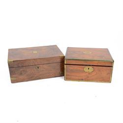 Victorian brass bound writing slope with presentation engraving to brass cartouche, opening to reveal a leather and gilt interior, together with another similar, H16cm 