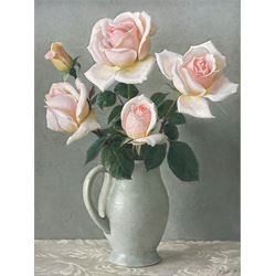 John Bulloch Souter (Scottish 1890-1972): Still Life of Pink Roses in a Vase, oil on board signed 40cm x 29cm