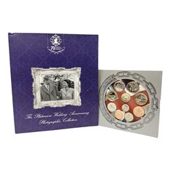 The Royal Mint United Kingdom 2006 brilliant uncirculated coin collection, in card folder and a part set of The London Mint Office 'The Platinum Wedding Anniversary Photographic Collection' coins
