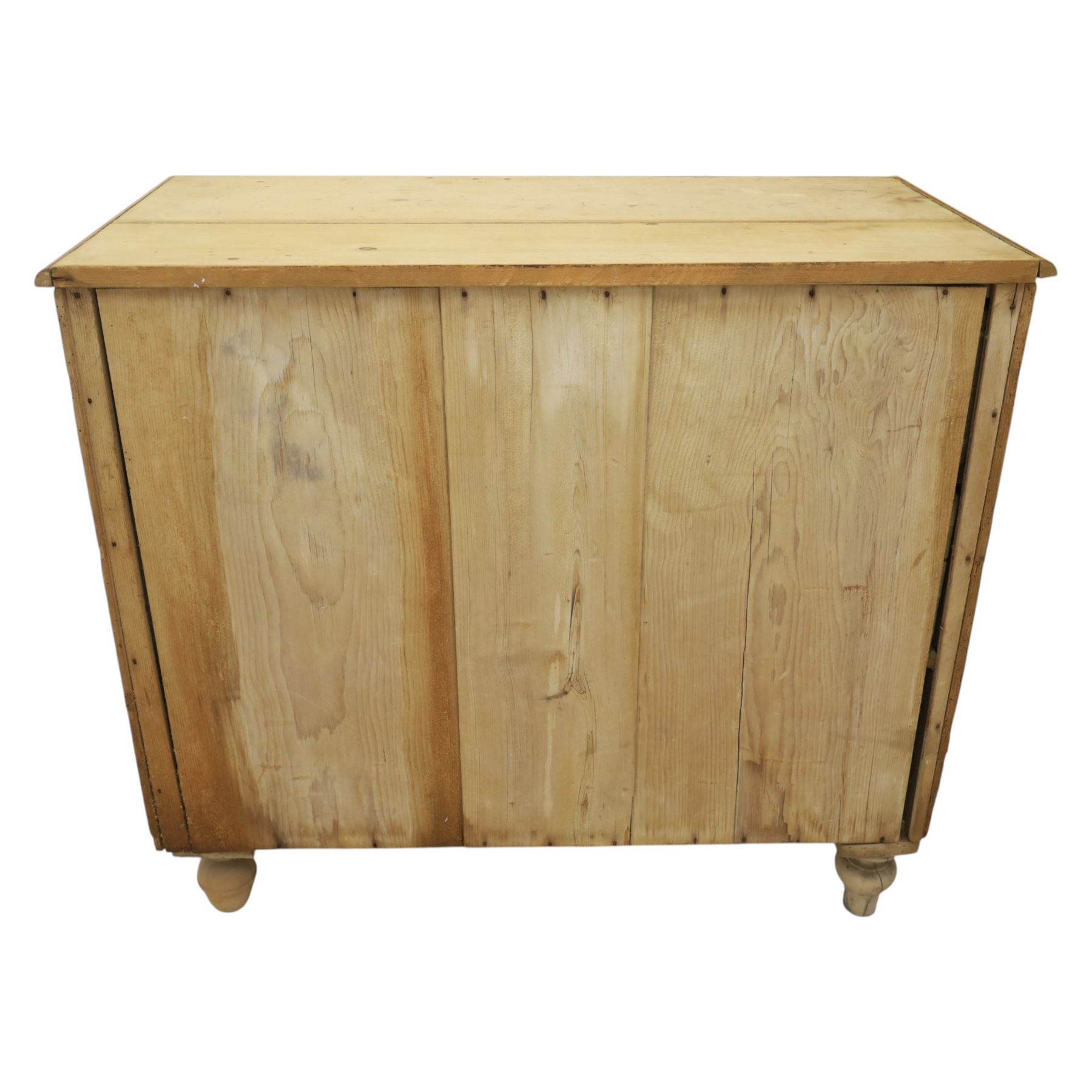 Victorian stripped pine chest, fitted with three drawers, turned wooden handles, raised on turned legs