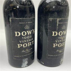 Dow's 1966 vintage port, two bottles, unknown contents and proof 
