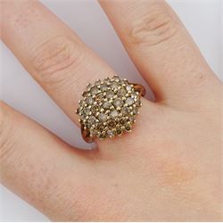 9ct gold round brilliant cut champagne diamond cluster ring, hallmarked 