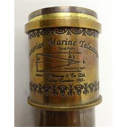  Reproduction brass telescope with plaque reading 'Victorian Marine Telescope London - 1915' and engraved decoration, L50cm  