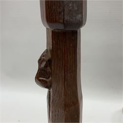 Mouseman - circa.1950s oak table lamp, octagonal column terminating to stylised leaf carved square base, carved with mouse signature, by Robert Thompson, Kilburn