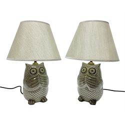 Pair of table lamps of in the form of owls, including shades H45cm
