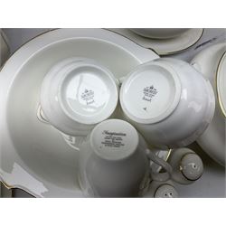 Royal Doulton Imagination pattern part dinner service, comprising eight dinner plates, eight side plates, eight dessert plates, eight bowls and nine cups and saucers, together with Royal Doulton Fortune pattern, five covered tureens,  jug and stand and other similar
