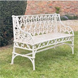 Val D'Osne pattern cast iron garden bench, late 19th century, the back having quatrefoil m...