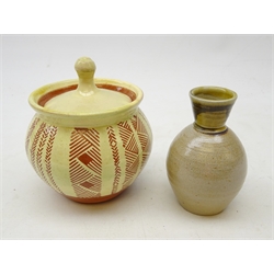  Ilona Sulikova terracotta jar and cover, H15cm and Barry Huggett saltglaze vase (2)  