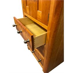 Cherry wood cabinet, fitted with double cupboard over two short and two long drawers, with faux drawer facias
