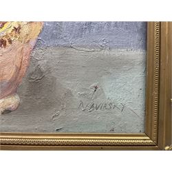 Philip Naviasky (Northern British 1894-1983): Still Life of Flowers in a Vase (recto) and Portrait of a Girl with a Bow in Her Hair (verso), two oils on board painted recto and verso, the former signed in pen 56cm x 41cm