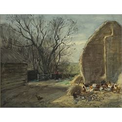 John Atkinson (Staithes Group 1863-1924): Farmyard with Chickens, watercolour signed 22cm x 28cm