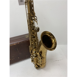  Henri Selmer Paris brass tenor saxophone with lacquered finish and chased decoration, serial no. M68865, L83cm including crook, in fitted carrying case  